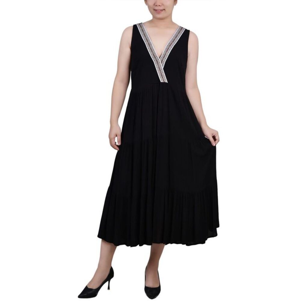 NY Collection Womens Black Tiered Long Tank Maxi Dress Petites NWT